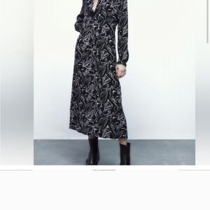 ZARA CARLOTA Black and White Patterned Midi  Dress m